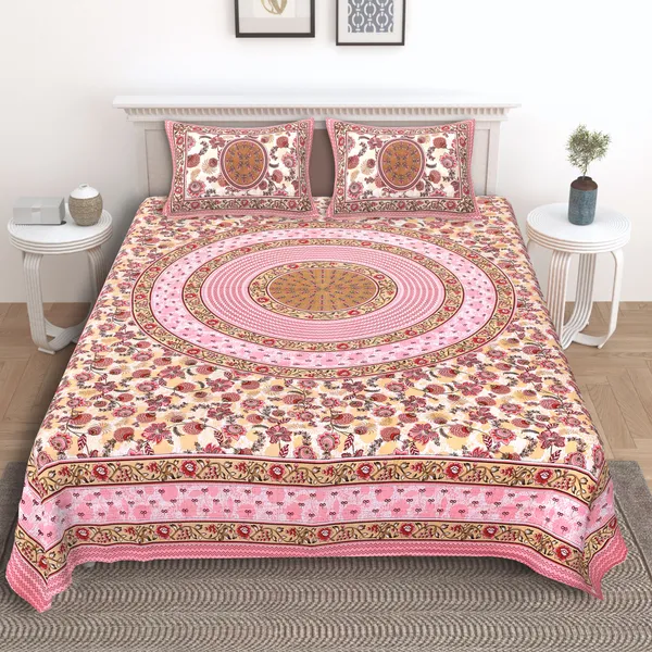 Florina_Peach_Cotton_Premium_&_Elegant_Jaipuri_Prints_Bedsheet_(_90"_X_108"_)__With_2_Pillow_Covers_(_17"_X_27"_)_By_Sabhinjo