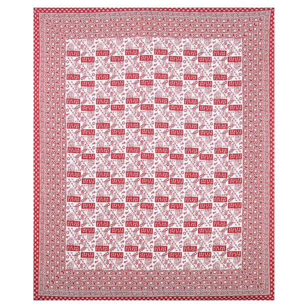 Warli_Red_elegant_thread_print_double_king_size_bedsheet_(90"X108")_with_2_pillow_covers_(17"X27")_By_Sabhinjo