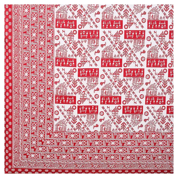 Warli_Red_elegant_thread_print_double_king_size_bedsheet_(90"X108")_with_2_pillow_covers_(17"X27")_By_Sabhinjo