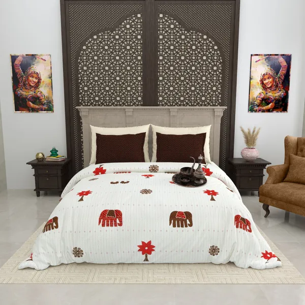 Gujri_Patch_Red_&_White_Cotton_Premium_&_Elegant_Animal_King_Size_Bedsheet_(90"X108")__With_2_Pillow_Covers_(_17"_X_27"_)_By_Sabhinjo