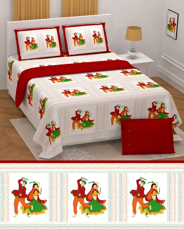 Hand_Work_Red_Cotton_Premium_&_Elegant_Jaipuri_Prints_King_Size_Bedsheet_(90"X108")__With_2_Pillow_Covers_(_17"_X_27"_)_By_Sabhinjo