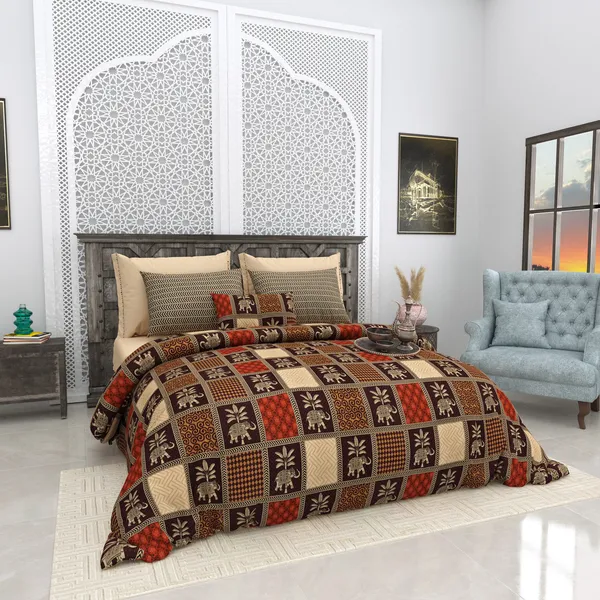 Bagru_Gold_Brown_Cotton_Premium_&_Elegant_Animal_King_Size_Bedsheet_(90"X108")__With_2_Pillow_Covers_(_17"_X_27"_)_By_Sabhinjo