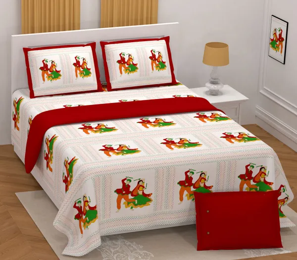 Hand_Work_Red_Cotton_Premium_&_Elegant_Jaipuri_Prints_King_Size_Bedsheet_(90"X108")__With_2_Pillow_Covers_(_17"_X_27"_)_By_Sabhinjo