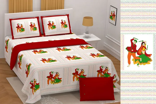 Hand_Work_Red_Cotton_Premium_&_Elegant_Jaipuri_Prints_King_Size_Bedsheet_(90"X108")__With_2_Pillow_Covers_(_17"_X_27"_)_By_Sabhinjo