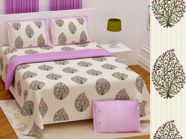Hand_Work_Lavender_Cotton_Premium_&_Elegant_Jaipuri_Prints_King_Size_Bedsheet_(90"X108")__With_2_Pillow_Covers_(_17"_X_27"_)_By_Sabhinjo