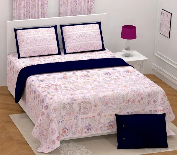 Hand_Work_Pink_&_Blue_Cotton_Premium_&_Elegant_Jaipuri_Prints_King_Size_Bedsheet_(90"X108")_With_2_Pillow_Covers_(17"_X_27")_by_Sabhinjo