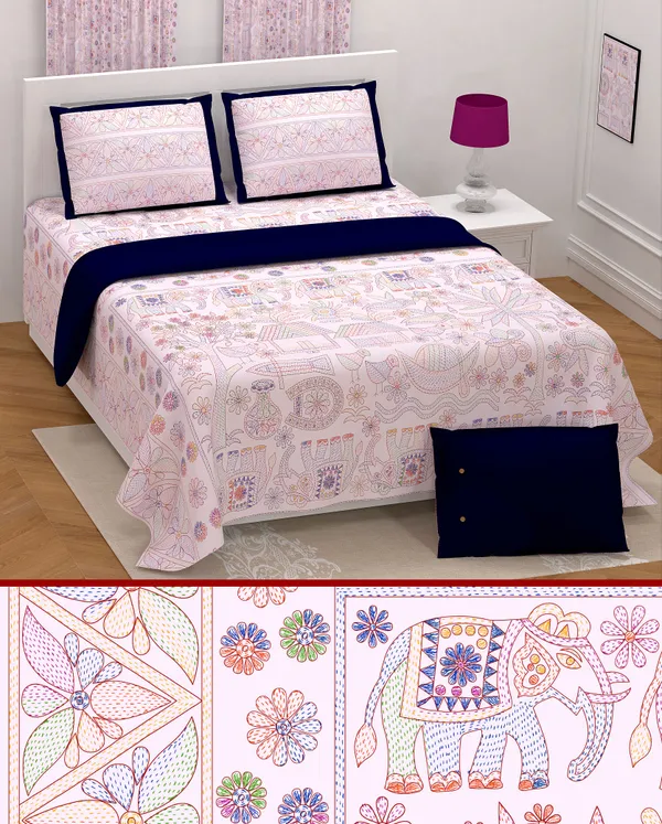 Hand_Work_Pink_&_Blue_Cotton_Premium_&_Elegant_Jaipuri_Prints_King_Size_Bedsheet_(90"X108")_With_2_Pillow_Covers_(17"_X_27")_by_Sabhinjo