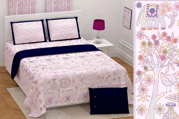 Hand_Work_Pink_&_Blue_Cotton_Premium_&_Elegant_Jaipuri_Prints_King_Size_Bedsheet_(90"X108")_With_2_Pillow_Covers_(17"_X_27")_by_Sabhinjo