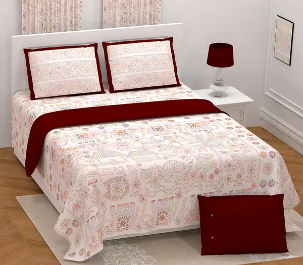 Hand_Work_Maroon_Cotton_Premium_&_Elegant_Jaipuri_Prints_King_Size_Bedsheet_(90"X108")__With_2_Pillow_Covers_(_17"_X_27"_)_By_Sabhinjo