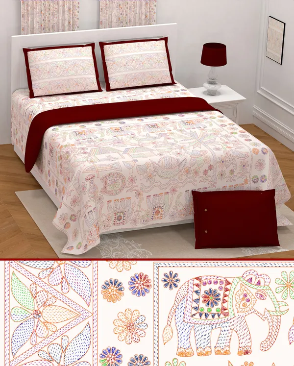 Hand_Work_Maroon_Cotton_Premium_&_Elegant_Jaipuri_Prints_King_Size_Bedsheet_(90"X108")__With_2_Pillow_Covers_(_17"_X_27"_)_By_Sabhinjo