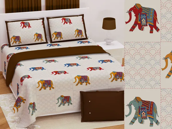 Hand_Work_Brown_Cotton_Premium_&_Elegant_Animal_King_Size_Bedsheet_(90"X108")__With_2_Pillow_Covers_(_17"_X_27"_)_By_Sabhinjo