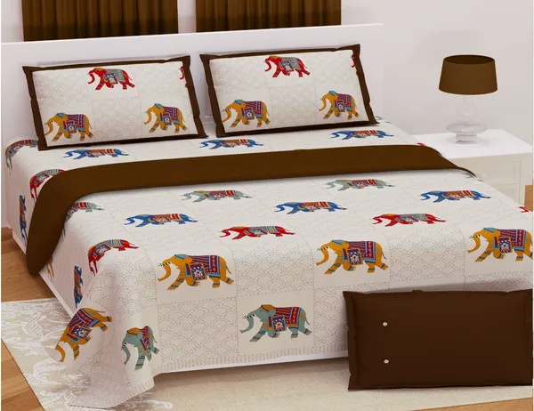 Hand_Work_Brown_Cotton_Premium_&_Elegant_Animal_King_Size_Bedsheet_(90"X108")__With_2_Pillow_Covers_(_17"_X_27"_)_By_Sabhinjo