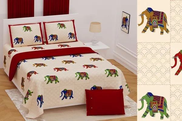 Hand_Work_RED_Cotton_Premium_&_Elegant_Animal_King_Size_Bedsheet_(90"X108")_With_2_Pillow_Covers_(_17"_X_27"_)_By_Sabhinjo