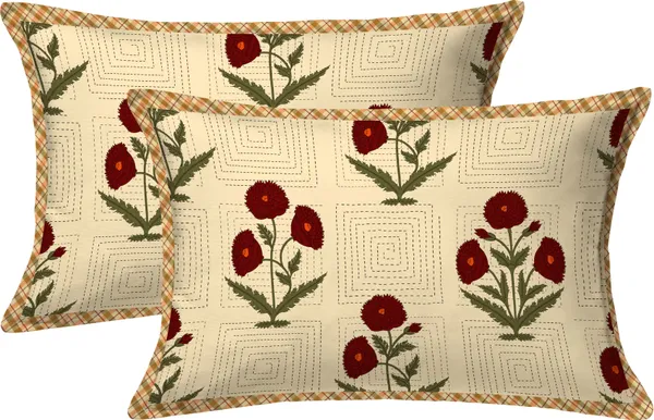 Hand_Work_Red_Cotton_Premium_&_Elegant_Floral_King_Size_Bedsheet_(90"X108")__With_2_Pillow_Covers_(_17"_X_27"_)_By_Sabhinjo