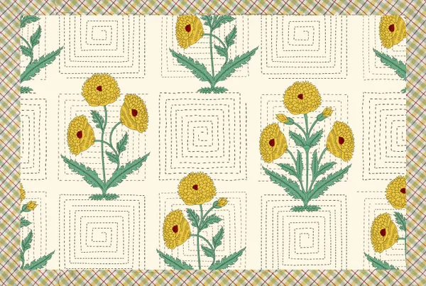 Hand_Work_Yellow_Cotton_Premium_&_Elegant_Floral_King_Size_Bedsheet_(90"X108")__With_2_Pillow_Covers_(_17"_X_27"_)_By_Sabhinjo