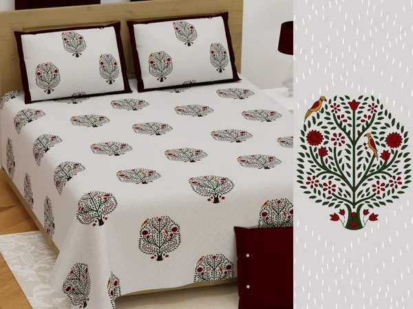 Hand_Work_Maroon__Cotton_Premium_&_Elegant_Floral_King_Size_Bedsheet_(90"X108")__With_2_Pillow_Covers_(_17"_X_27"_)_By_Sabhinjo