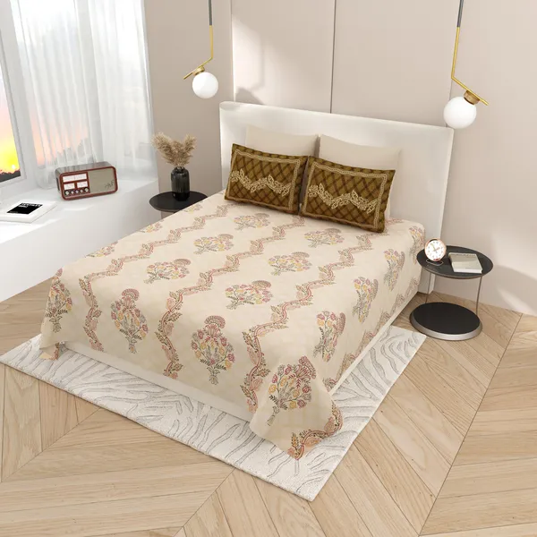 Kashida_Brown_Cotton_Premium_&_Elegant_Floral_King_Size_Bedsheet_(90"X108")_With_2_Pillow_Covers_(_17"_X_27")_By_Sabhinjo