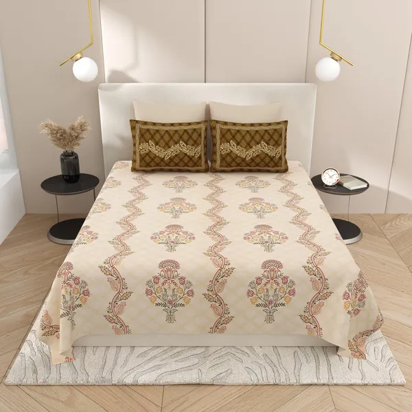 Kashida_Brown_Cotton_Premium_&_Elegant_Floral_King_Size_Bedsheet_(90"X108")_With_2_Pillow_Covers_(_17"_X_27")_By_Sabhinjo