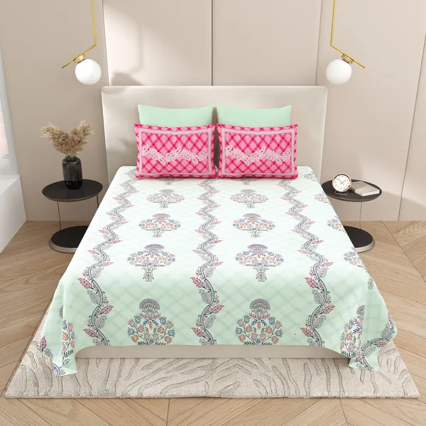 Kashida_Pink_&_Blue_Cotton_Premium_&_Elegant_Floral_King_Size_Bedsheet_(90"X108")__With_2_Pillow_Covers_(_17"_X_27"_)_By_Sabhinjo