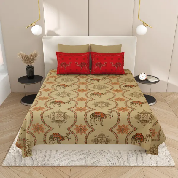 Kashida_Red_Cotton_Premium_&_Elegant_Animal_King_Size_Bedsheet_(90"X108")__With_2_Pillow_Covers_(_17"_X_27"_)_By_Sabhinjo