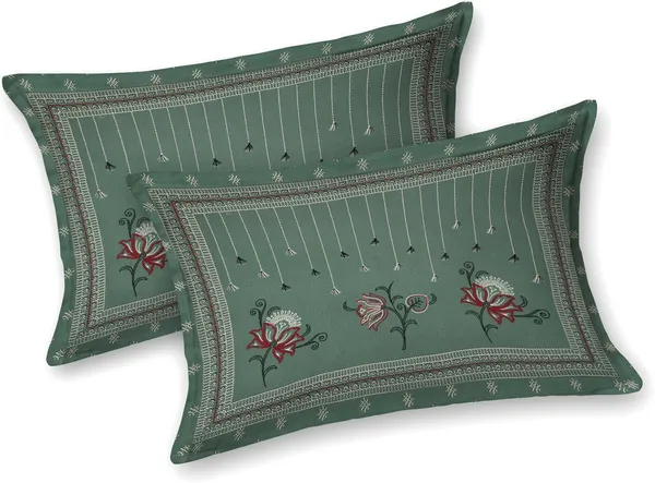 Kashida_Beige_&_Green_Cotton_Premium_&_Elegant_Floral_King_Size_Bedsheet_(90"X108")__With_2_Pillow_Covers_(_17"_X_27"_)_By_Sabhinjo