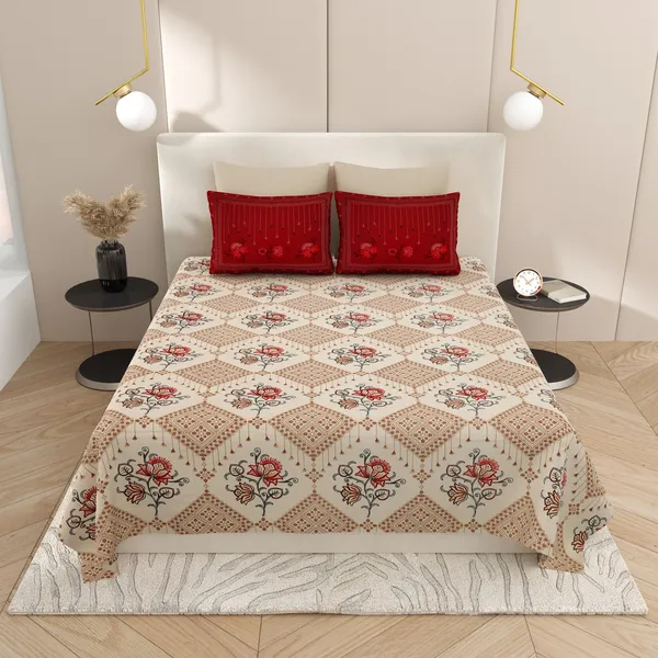 Kashida_Brown_&_Red_Cotton_Premium_&_Elegant_Floral_King_Size_Bedsheet_(90"X108")__With_2_Pillow_Covers_(_17"_X_27"_)_By_Sabhinjo