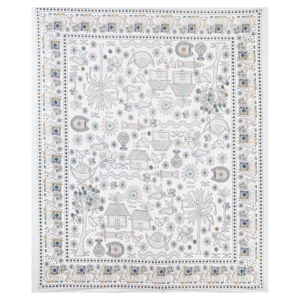 Kathakashida_green_elegant_thread_print_double_king_size_bedsheet_(90"X108")_with_2_pillow_covers_(17"X27")_By_Sabhinjo