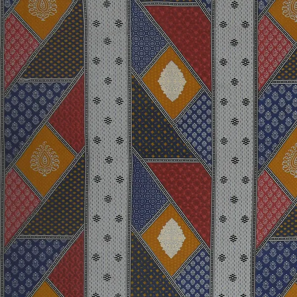 Bagru_Gold_Blue_Cotton_Premium_&_Elegant_Checkered_King_Size_Bedsheet_(90"X108")__With_2_Pillow_Covers_(_17"_X_27"_)_By_Sabhinjo