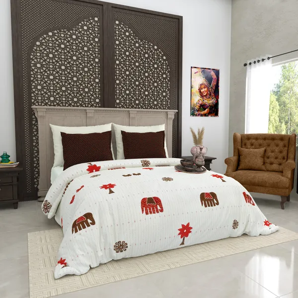 Gujri_Patch_Red_&_White_Cotton_Premium_&_Elegant_Animal_King_Size_Bedsheet_(90"X108")__With_2_Pillow_Covers_(_17"_X_27"_)_By_Sabhinjo