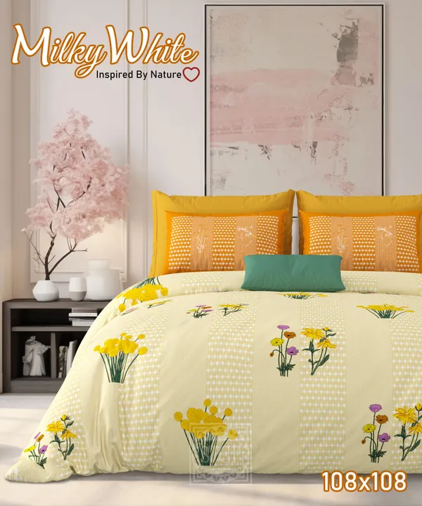 Milky_White_Yellow_Cotton_Premium_&_Elegant_Printed_King_Size_Bedsheet_(90"X108")__With_2_Pillow_Covers_(_17"_X_27"_)_By_Sabhinjo