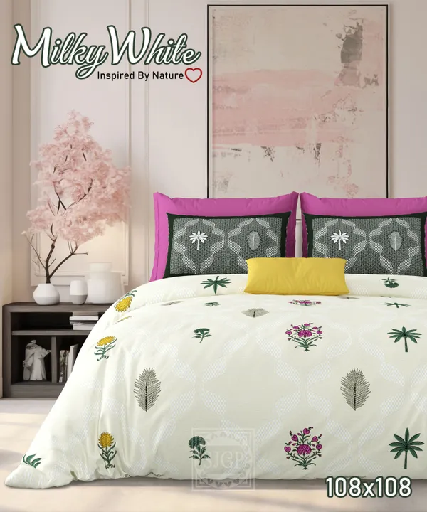 Milky_White_Beige_&_Black_Cotton_Premium_&_Elegant_Printed_King_Size_Bedsheet_(90"X108")_With_2_Pillow_Covers_(17"X27")_By_Sabhinjo
