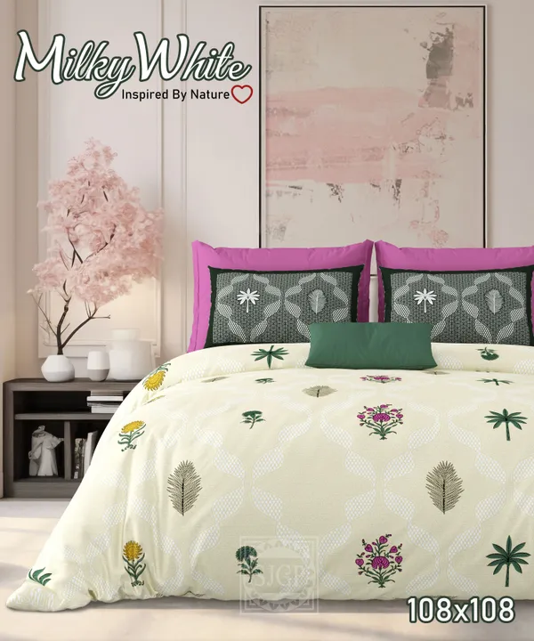 Milky_White_Green_Cotton_Premium_&_Elegant_Printed_King_Size_Bedsheet_(90"X108")_With_2_Pillow_Covers_(_17"_X_27"_)_By_Sabhinjo