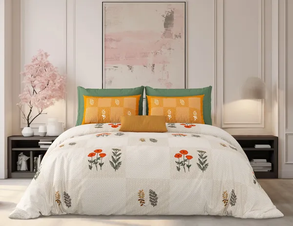 Milky_White_Beige_&_Yellow_&_Green_Cotton_Premium_&_Elegant_Printed_King_Size_Bedsheet_(90"X108")_With_2_Pillow_Covers_(_17"_X_27"_)_By_Sabhinjo