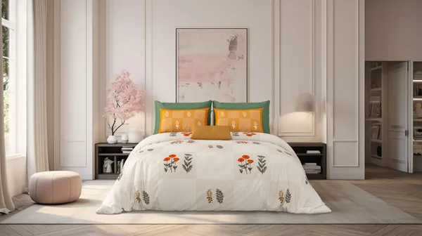 Milky_White_Beige_&_Yellow_&_Green_Cotton_Premium_&_Elegant_Printed_King_Size_Bedsheet_(90"X108")_With_2_Pillow_Covers_(_17"_X_27"_)_By_Sabhinjo