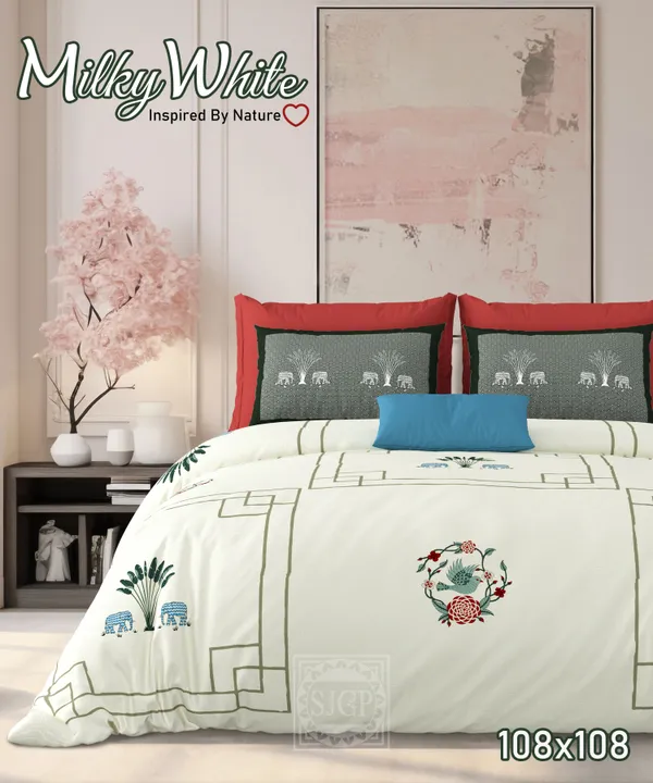 Milky_White_Beige_&_Green_Cotton_Premium_&_Elegant_Printed_King_Size_Bedsheet_(90"X108")__With_2_Pillow_Covers_(_17"_X_27"_)_By_Sabhinjo