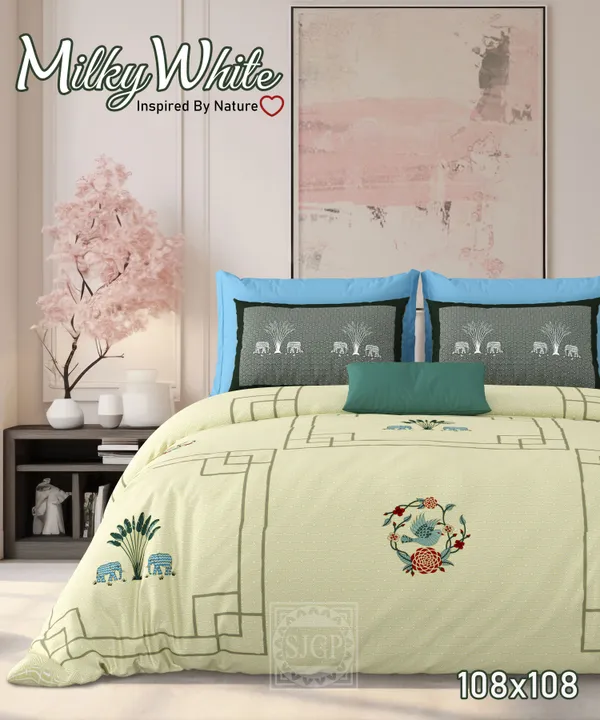 Milky_White_Green_Cotton_Premium_&_Elegant_Printed_King_Size_Bedsheet_(90"X108")__With_2_Pillow_Covers_(_17"_X_27"_)_By_Sabhinjo