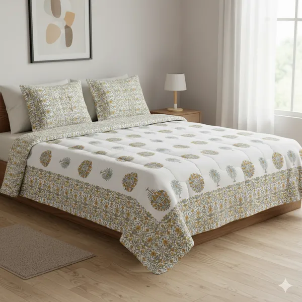 Ananta_Yellow_Cotton_Premium_&_Elegant_Printed_Double_Rajai_(_90"_X_108"_)By_Sabhinjo