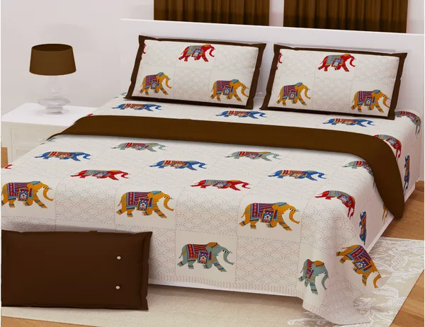 Hand_Work_Brown_Cotton_Premium_&_Elegant_Animal_King_Size_Bedsheet_(90"X108")__With_2_Pillow_Covers_(_17"_X_27"_)_By_Sabhinjo