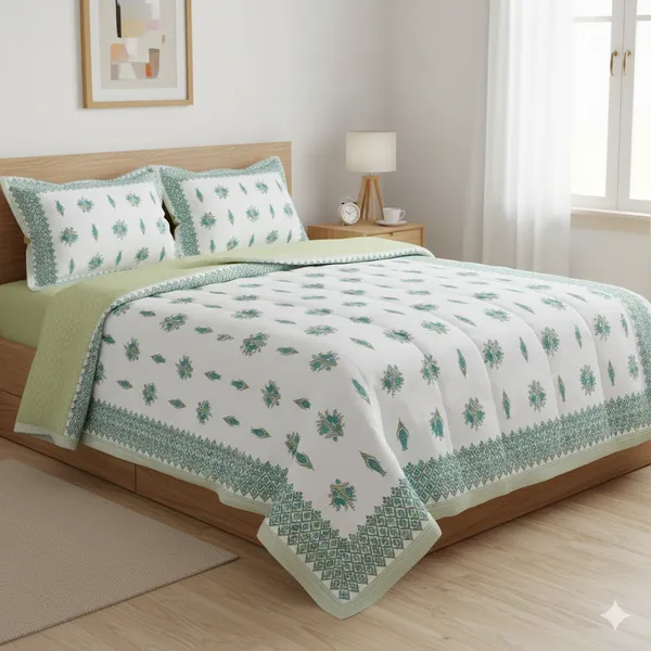 Ananta_Green_Cotton_Premium_&_Elegant_Printed_Double_Rajai_(_90"_X_108"_)By_Sabhinjo