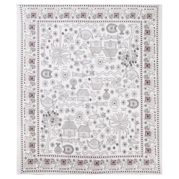 Kathakashida_Brown_elegant_thread_print_double_king_size_bedsheet_(90"X108")_with_2_pillow_covers_(17"X27")_By_Sabhinjo