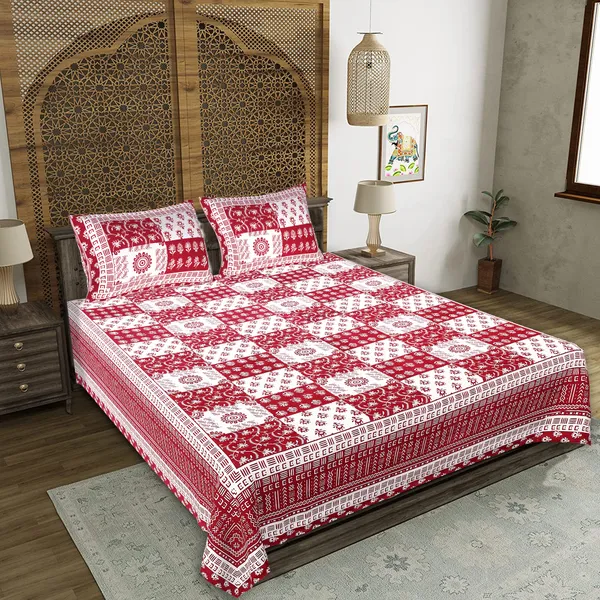 Warli_Maroon_Cotton_Premium_&_Elegant_Printed_Bedsheet_(_90"_X_108"_)__With_2_Pillow_Covers_(_17"_X_27"_)_By_Sabhinjo