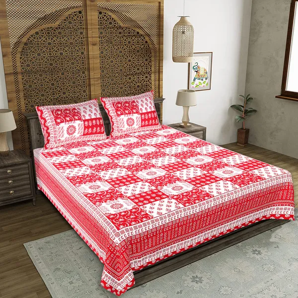 Warli_Red_Cotton_Premium_&_Elegant_Printed_Bedsheet_(_90"_X_108"_)__With_2_Pillow_Covers_(_17"_X_27"_)_By_Sabhinjo
