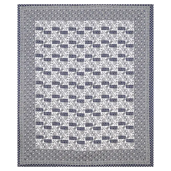 Warli_Blue_elegant_thread_print_double_king_size_bedsheet_(90"X108")_with_2_pillow_covers_(17"X27")_By_Sabhinjo