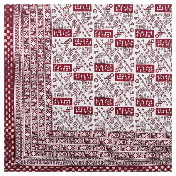 Warli_Maroon_elegant_thread_print_double_king_size_bedsheet_(90"X108")_with_2_pillow_covers_(17"X27")_By_Sabhinjo