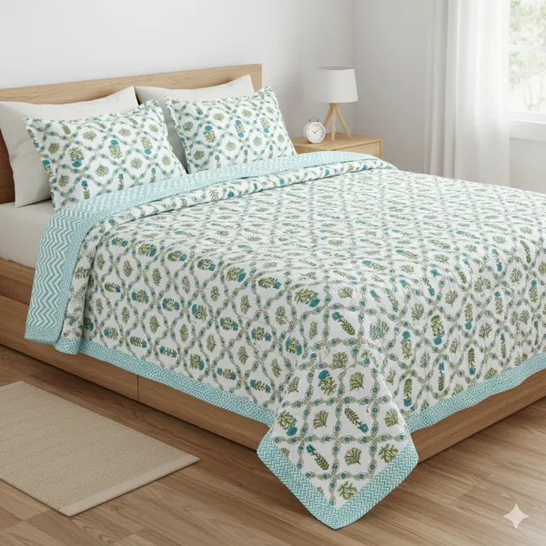 Ananta_Green_Cotton_Premium_&_Elegant_Printed_Double_Rajai_(_90"_X_108"_)By_Sabhinjo