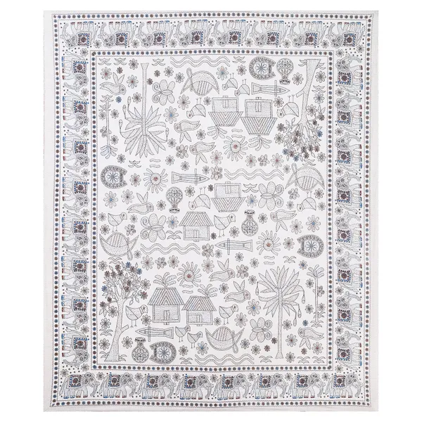 Kathakashida_Blue_elegant_thread_print_double_king_size_bedsheet_(90"X108")_with_2_pillow_covers_(17"X27")