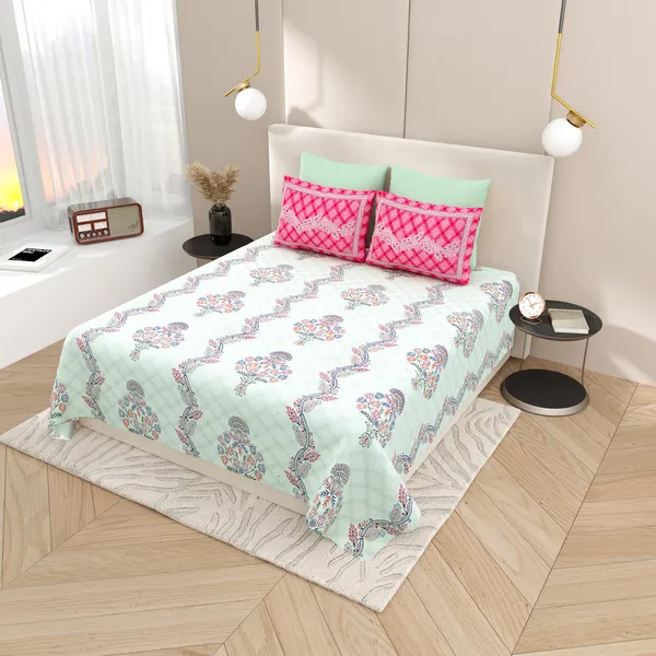 Kashida_Pink_&_Blue_Cotton_Premium_&_Elegant_Floral_King_Size_Bedsheet_(90"X108")__With_2_Pillow_Covers_(_17"_X_27"_)_By_Sabhinjo