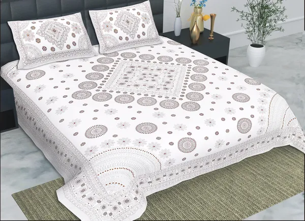 Kathakashida_Brown_elegant_thread_print_double_king_size_bedsheet_(90"X108")_with_2_pillow_covers_(17"X27")_By_Sabhinjo