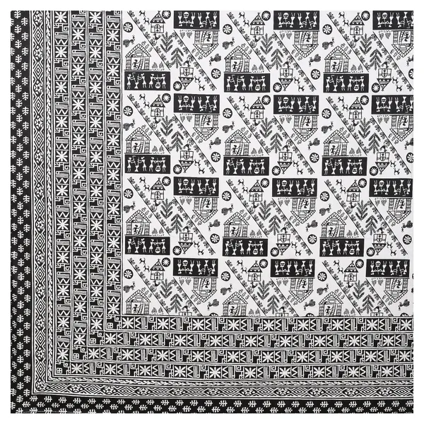 Warli_Black_elegant_thread_print_double_king_size_bedsheet_(90"X108")_with_2_pillow_covers_(17"X27")_By_Sabhinjo