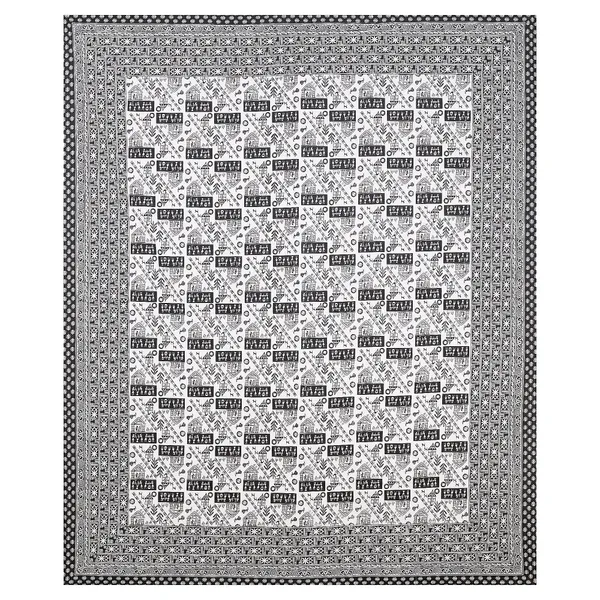 Warli_Black_elegant_thread_print_double_king_size_bedsheet_(90"X108")_with_2_pillow_covers_(17"X27")_By_Sabhinjo
